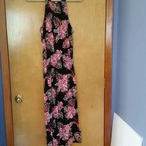 Tahiti black long  floral print dress sz m